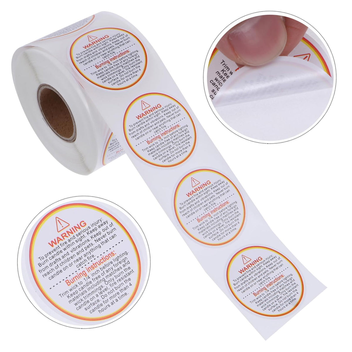 5 Rolls Candle Warning Stickers Durable Fire Safety Decals 2500PCS