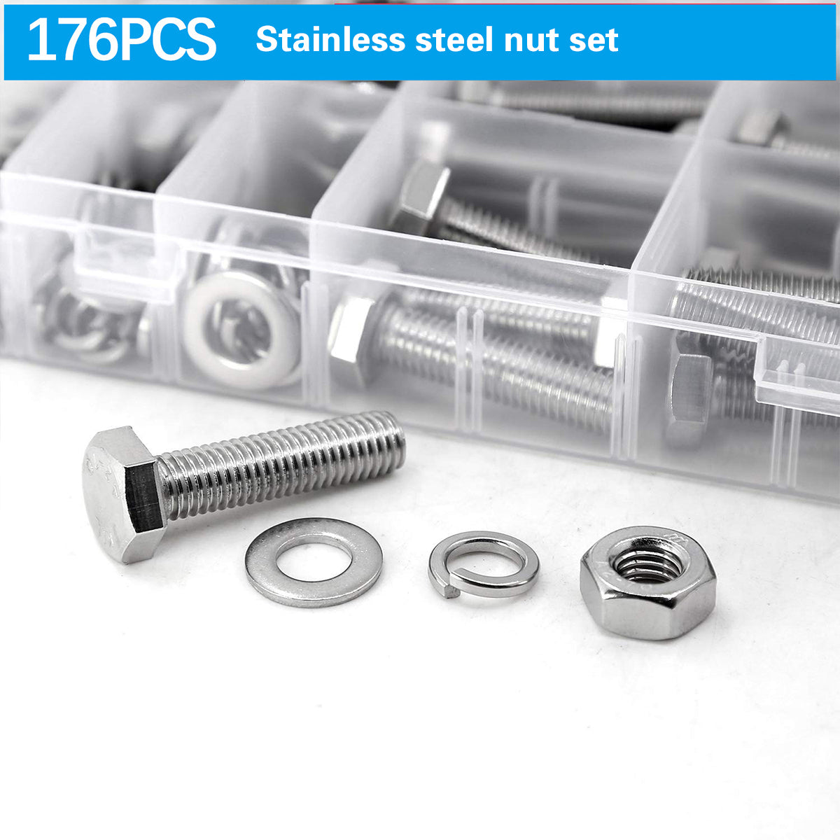 176PCS Stainless Steel Nut Bolt Assortment Kit for Car Home DIY