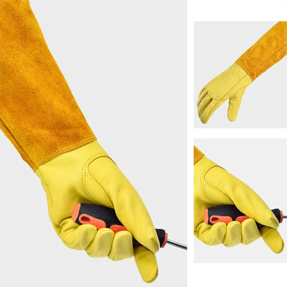 Cylindrical Cowhide Leather Work Gloves with Extended Cuff for Warehouse Maintenance