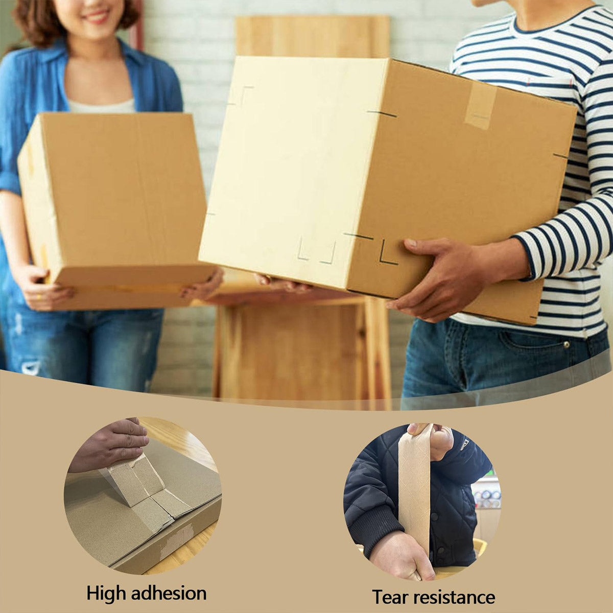 Water Activated Kraft Paper Tape 3Rolls Carton Sealing Packaging Tape