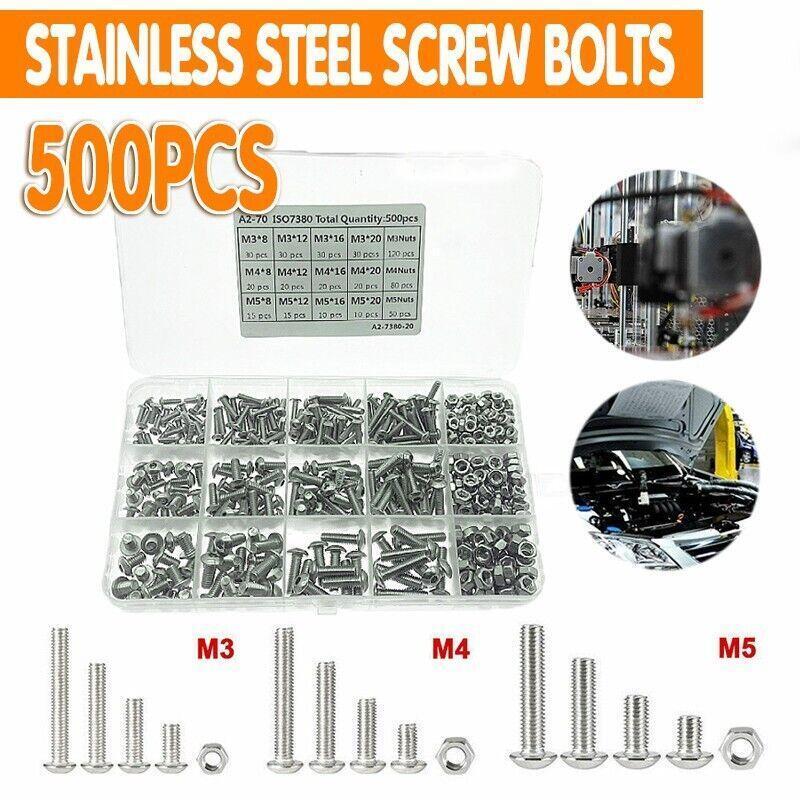 M3 M4 M5 500PCS Stainless Steel Hex Socket Screw Nut Set