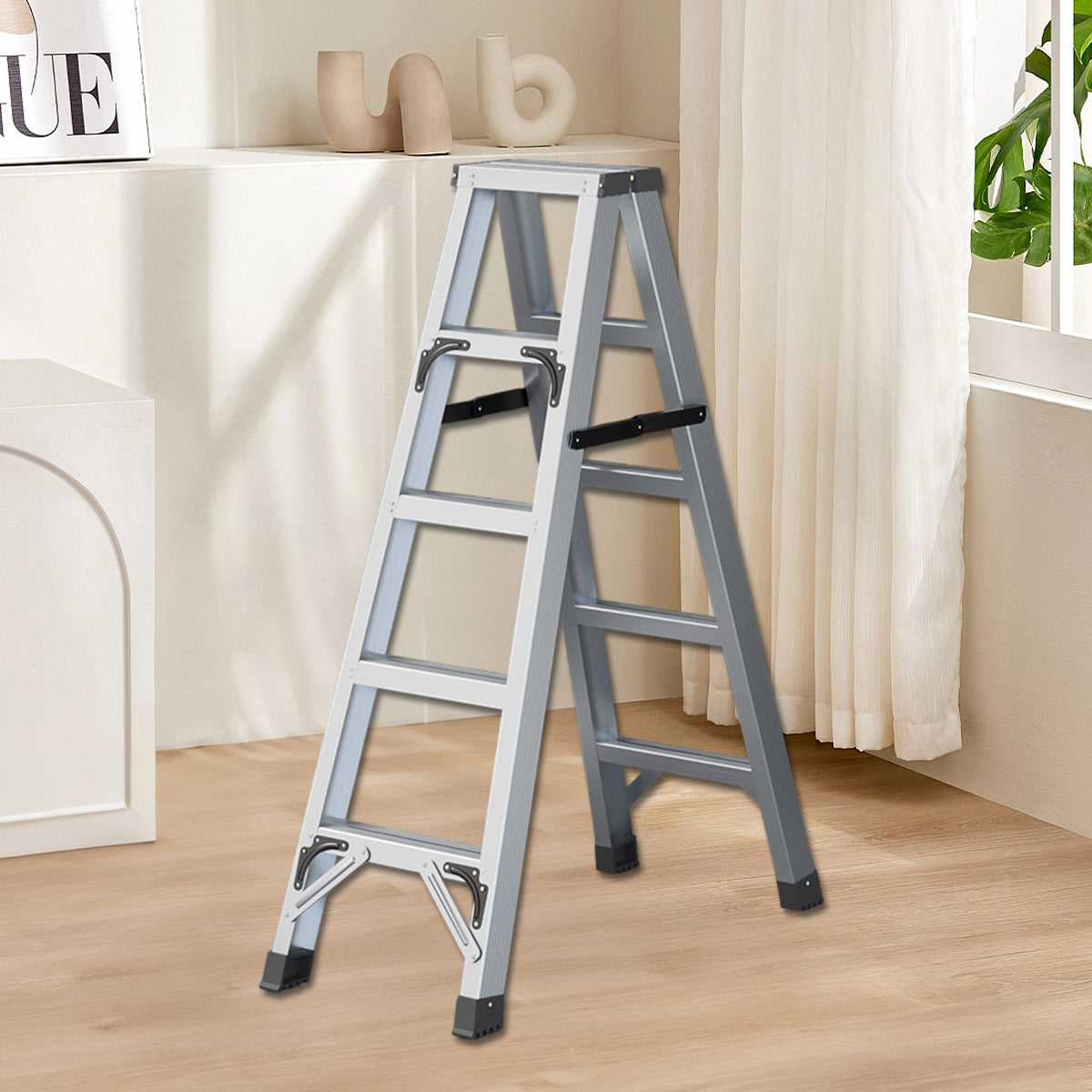 4 Step Folding Aluminum Ladder for Home Kitchen Garage