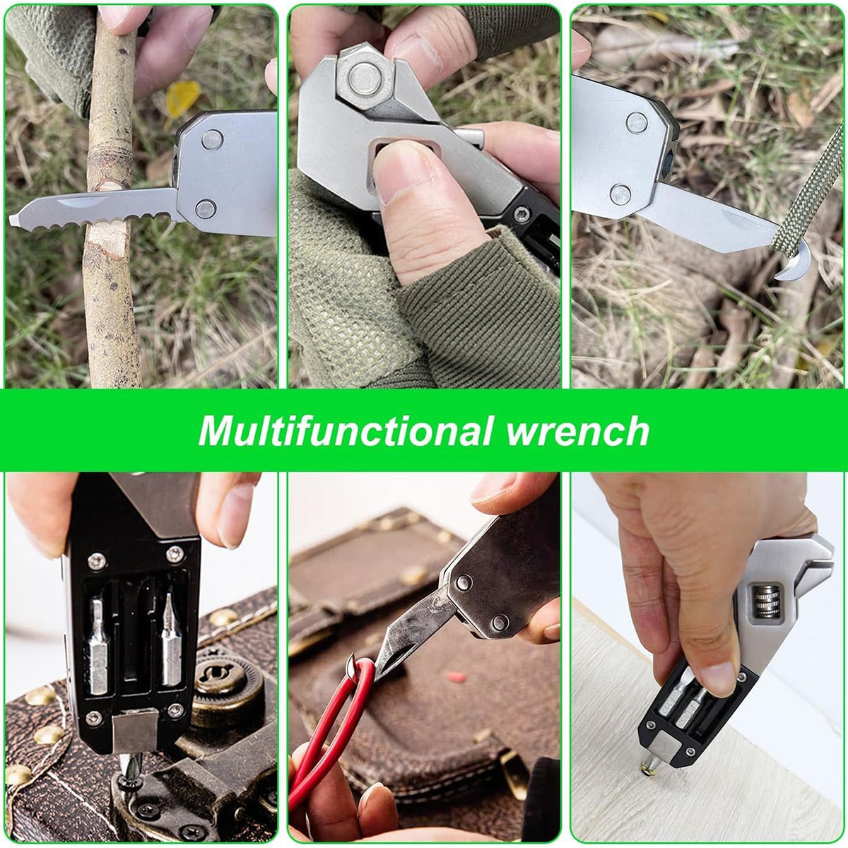 Stainless Steel Adjustable Folding Multi-Tool Wrench with Bits