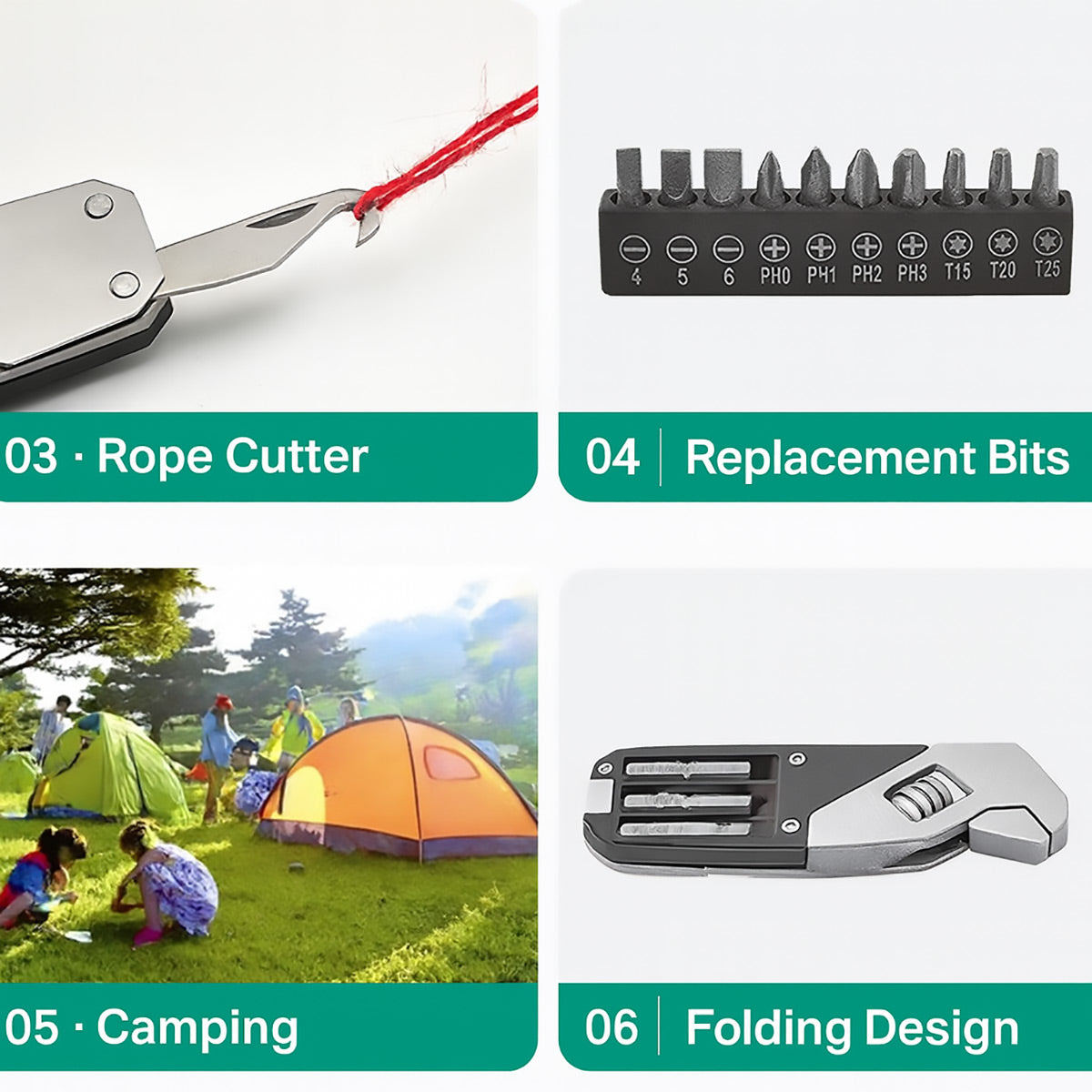 Stainless Steel Adjustable Folding Multi-Tool Wrench with Bits