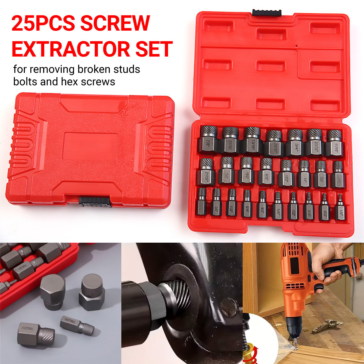 25PCS Damaged Screw Extractor Multi-Spline Easy Out Bolt Remover Set
