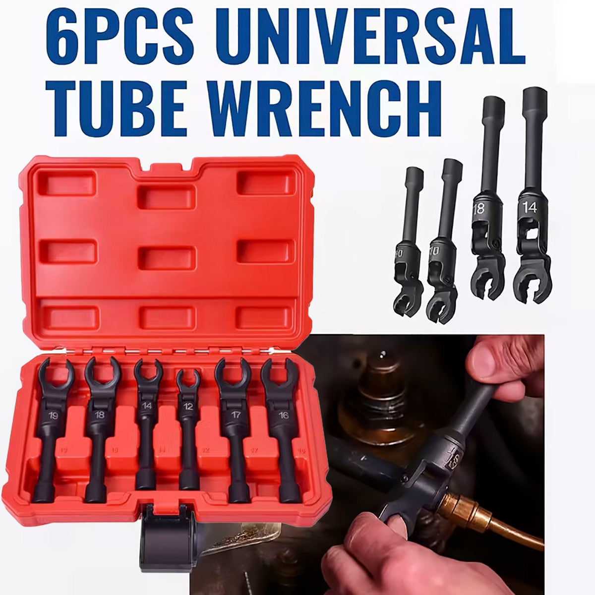 6PCS Flexible Head Fuel Line Wrench Set 12–19mm CR-V Steel