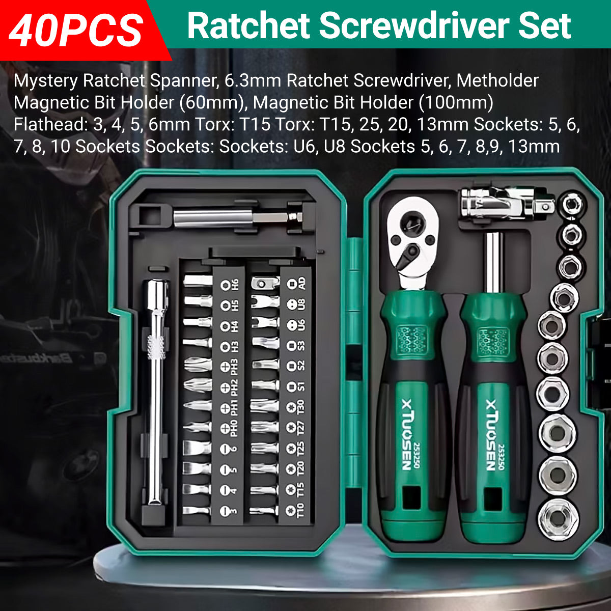 40PCS Portable Ratchet Screwdriver Kit with Magnetic Bit Holder for DIY Repair