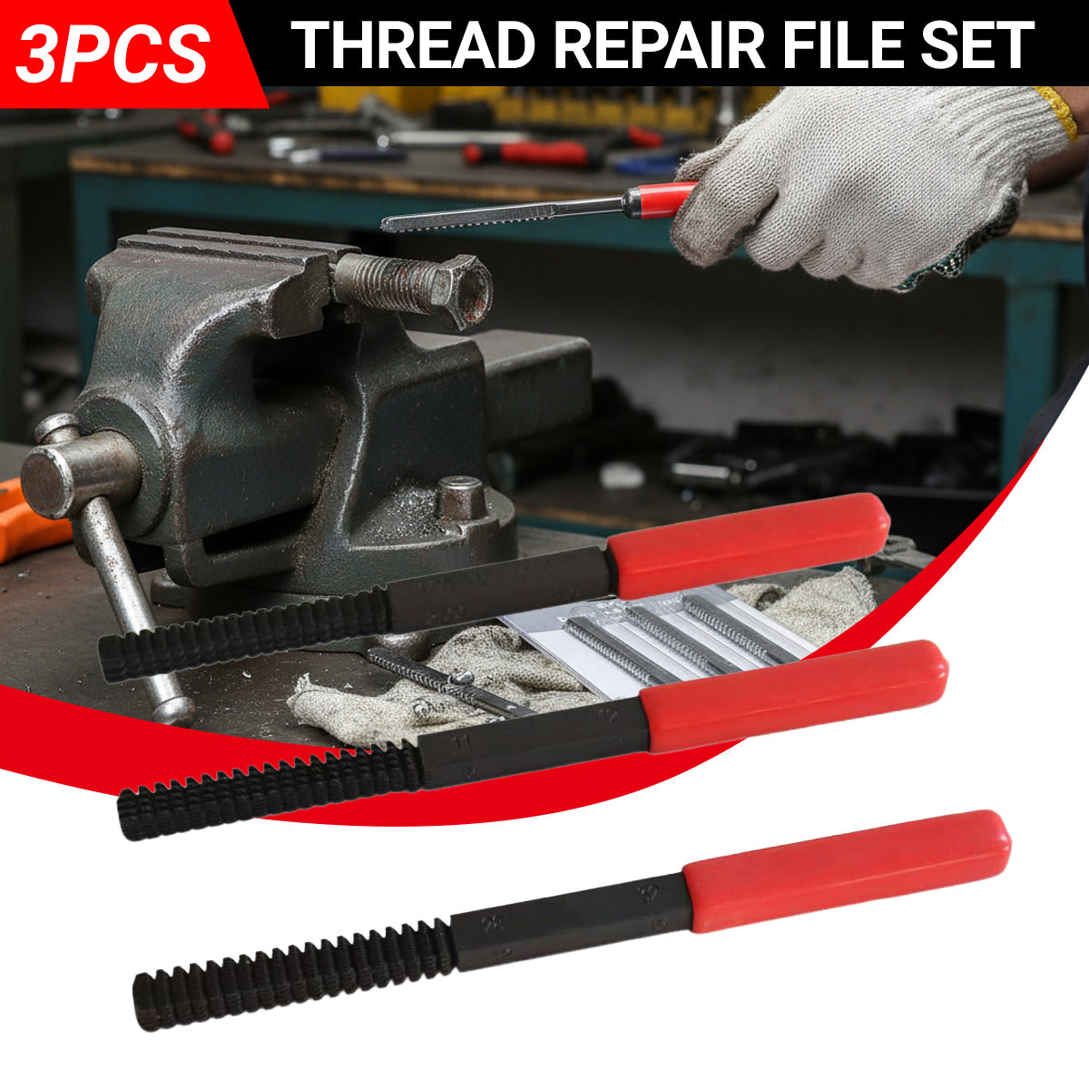 3PCS Thread Repair File Set SAE Metric Metal Hand Files