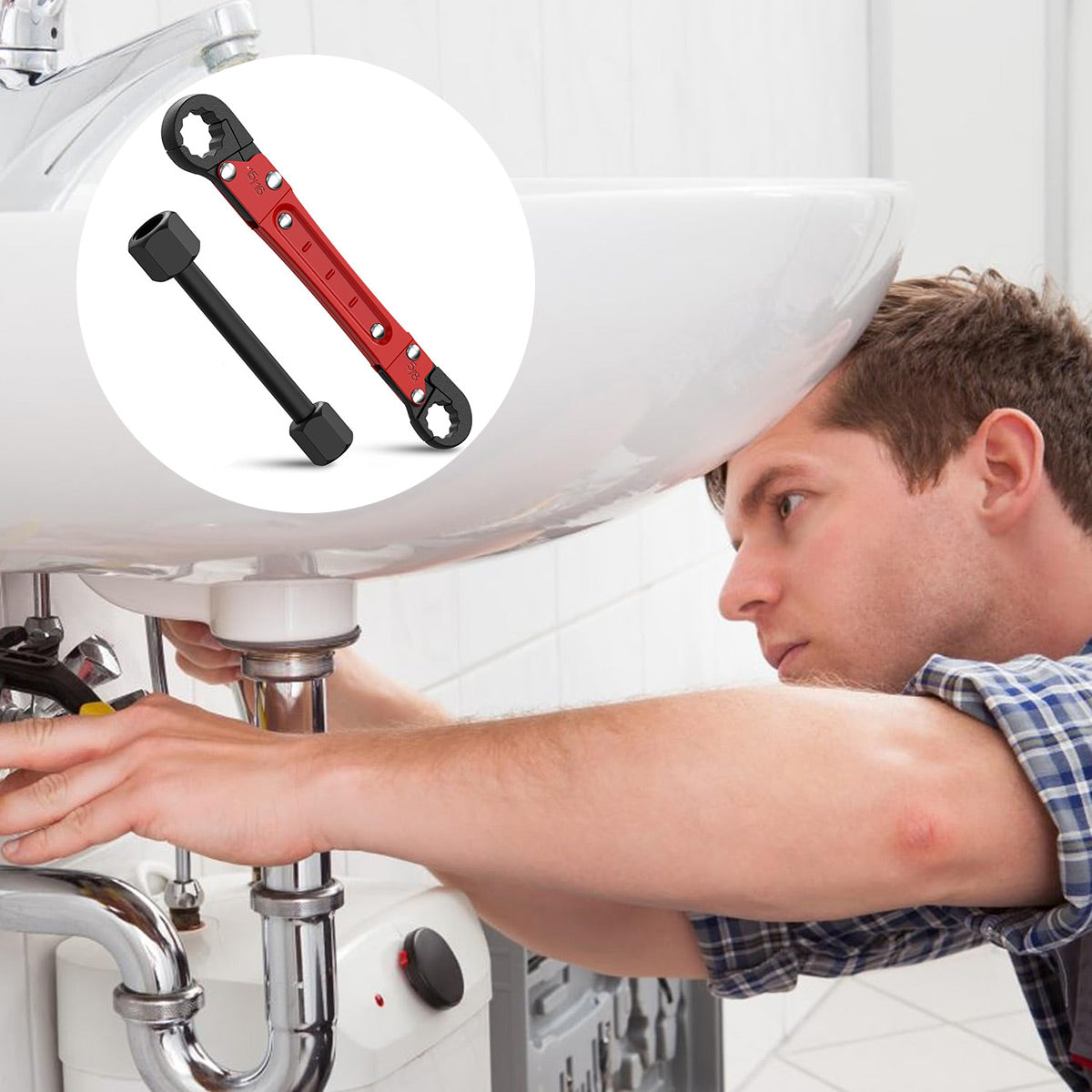 Water Pipe Repair Wrench Set with Double-Ended Faucet Wrench and Angle-Stop Extension