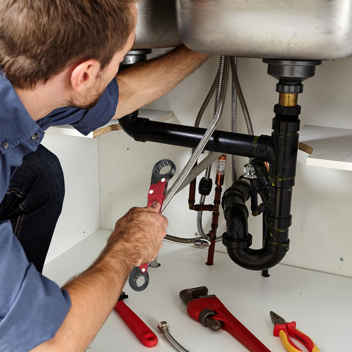 Water Pipe Repair Wrench Set with Double-Ended Faucet Wrench and Angle-Stop Extension