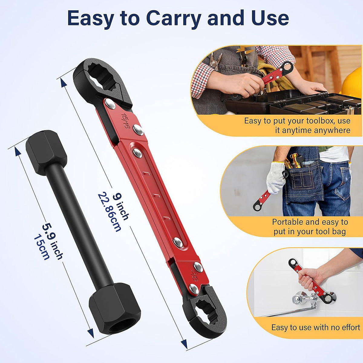 Water Pipe Repair Wrench Set with Double-Ended Faucet Wrench and Angle-Stop Extension