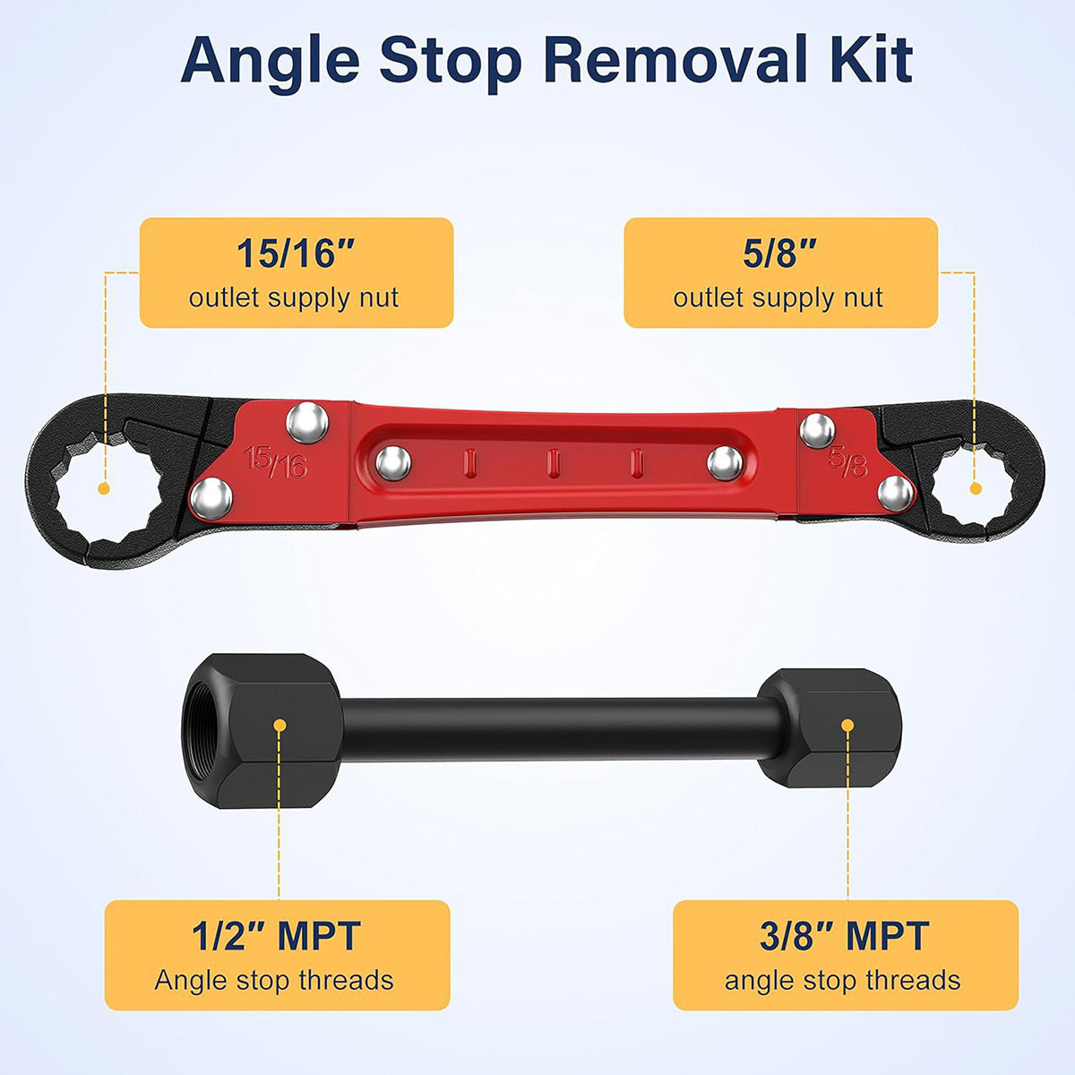 Water Pipe Repair Wrench Set with Double-Ended Faucet Wrench and Angle-Stop Extension