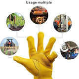 Golden Yellow Cowhide Full Finger Work Gloves for Warehouse Maintenance