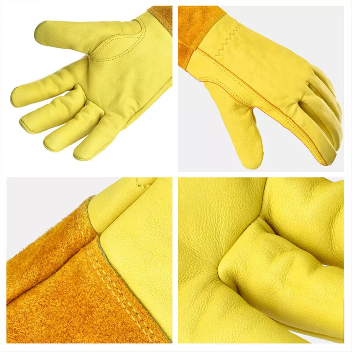 Cylindrical Cowhide Leather Work Gloves with Extended Cuff for Warehouse Maintenance