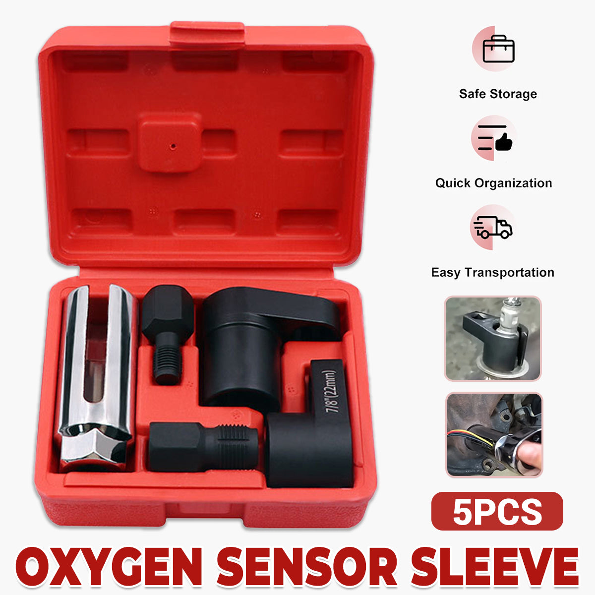 5-Piece Oxygen Sensor Socket Set for Automotive Emission System Service