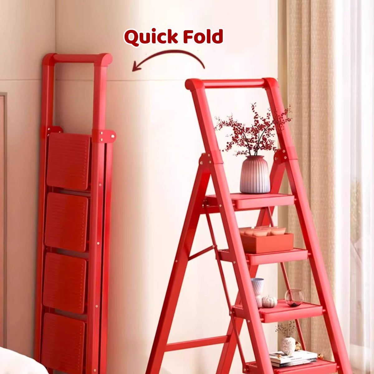 5 Step Folding Carbon Steel Ladder for Home Kitchen Garage