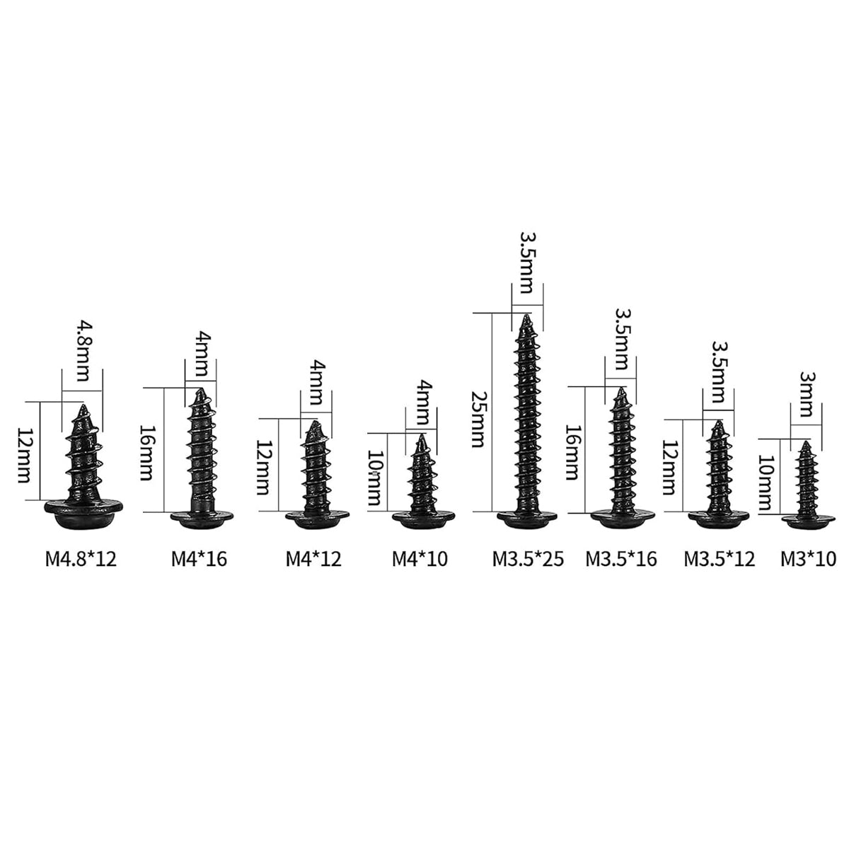 340PCS Black Self-Tapping Screws Assortment for Metal Wood