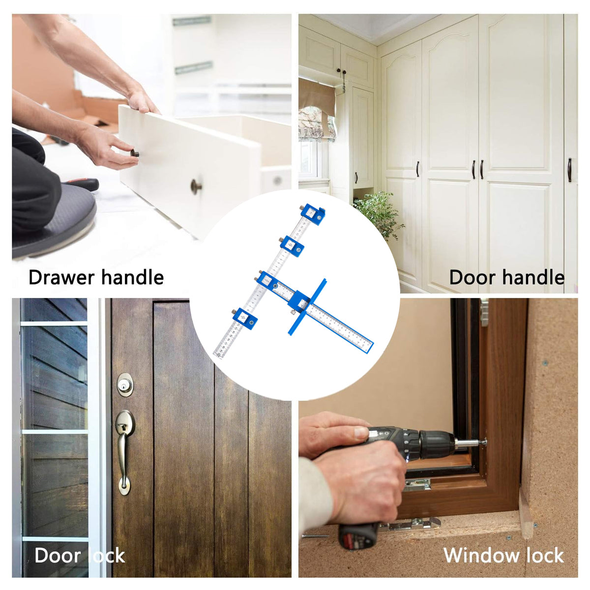 Woodworking Drill Guide Punch Locator Ruler for Furniture Carpentry