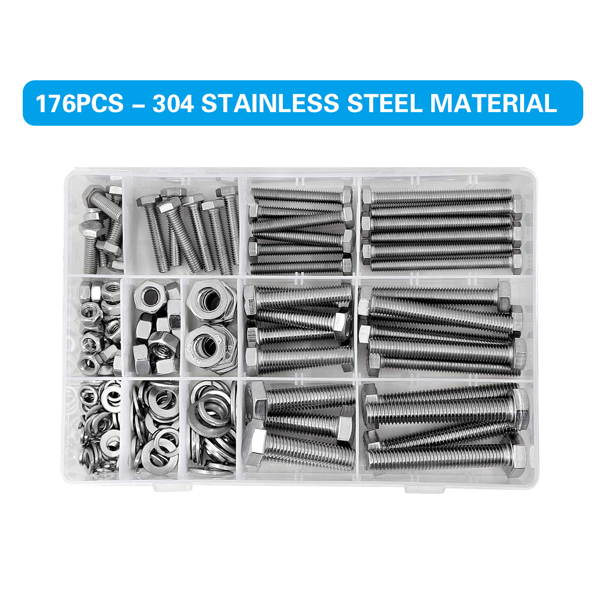 176PCS Stainless Steel Nut Bolt Assortment Kit for Car Home DIY
