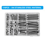 176PCS Stainless Steel Nut Bolt Assortment Kit for Car Home DIY