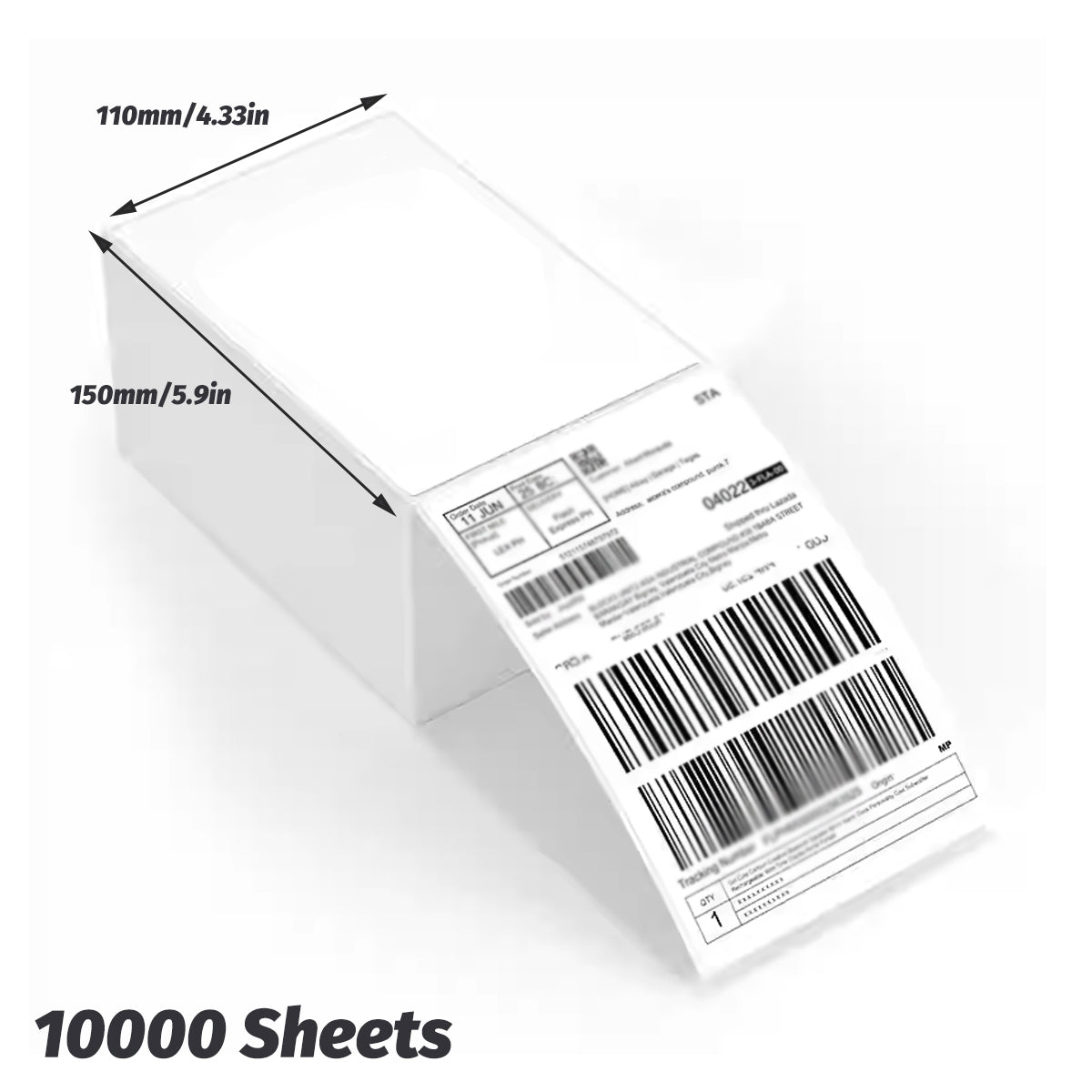 10000 Sheets Foldable Thermal Paper Labels Self Adhesive 110x150mm
