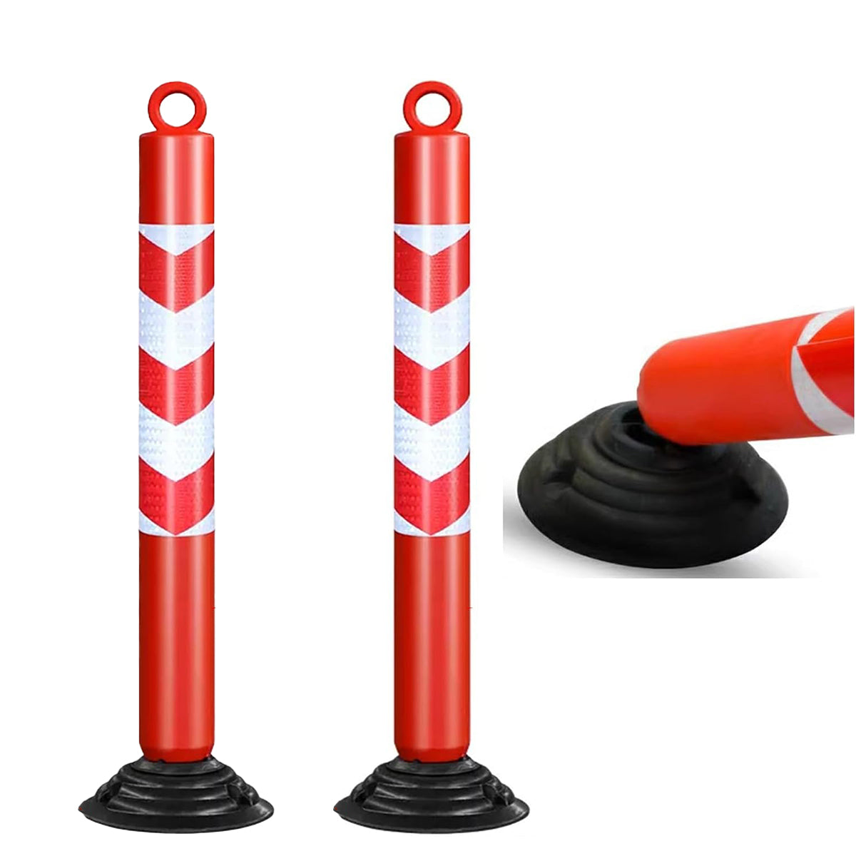 2PCS Reflective Warning Post with Detachable Rubber Base Safety Guide