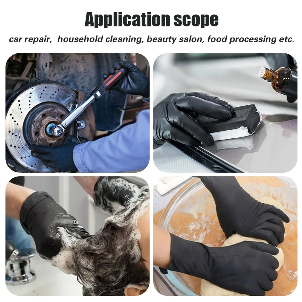 50Pairs Black Nitrile Gloves for Hairdresser Mechanic Chemical Use