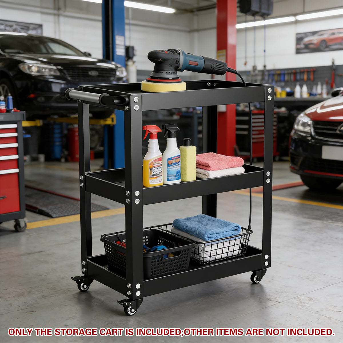 3 Tier Mobile Storage Tool Cart Large Capacity Garage Organizer