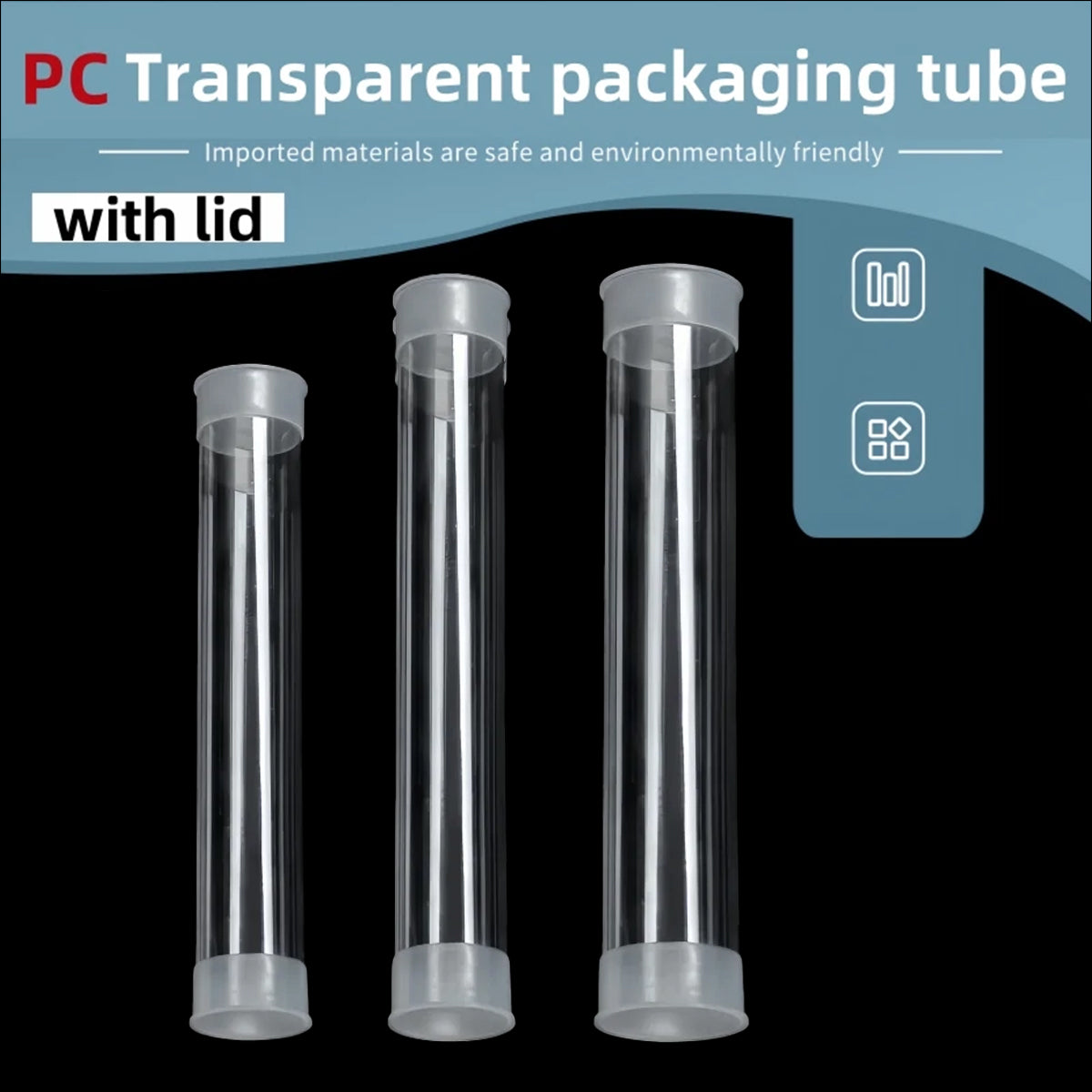 Transparent PC Packaging Tube with Lid Plastic Storage Tube 20PCS