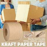 Water Activated Kraft Paper Tape 3Rolls Carton Sealing Packaging Tape