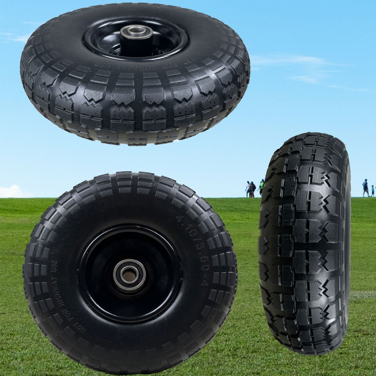 2PCS PU Foam Flat Free Tires 4.10/3.50-4 for Tool Cart Wagon