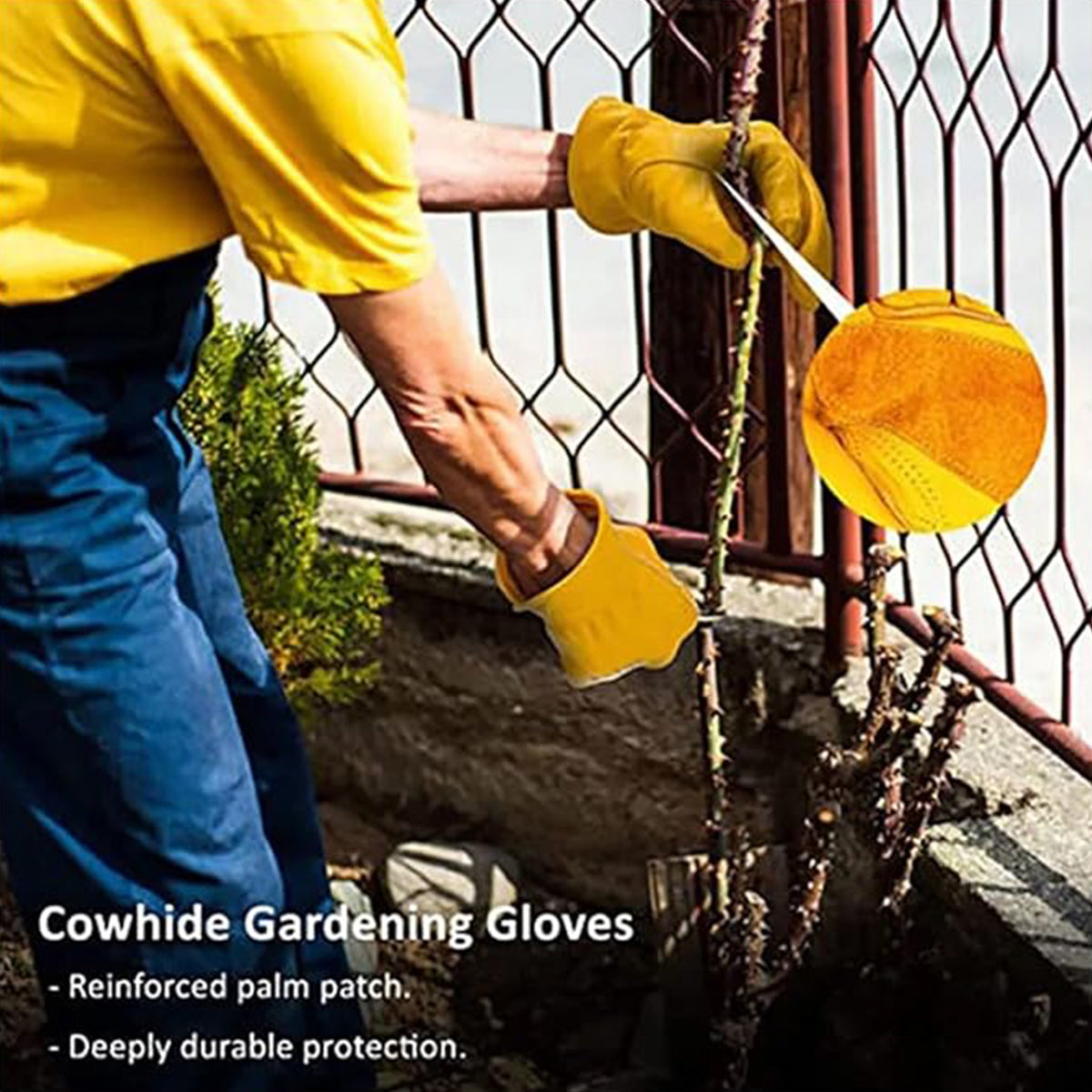 Golden Yellow Cowhide Full Finger Work Gloves for Warehouse Maintenance