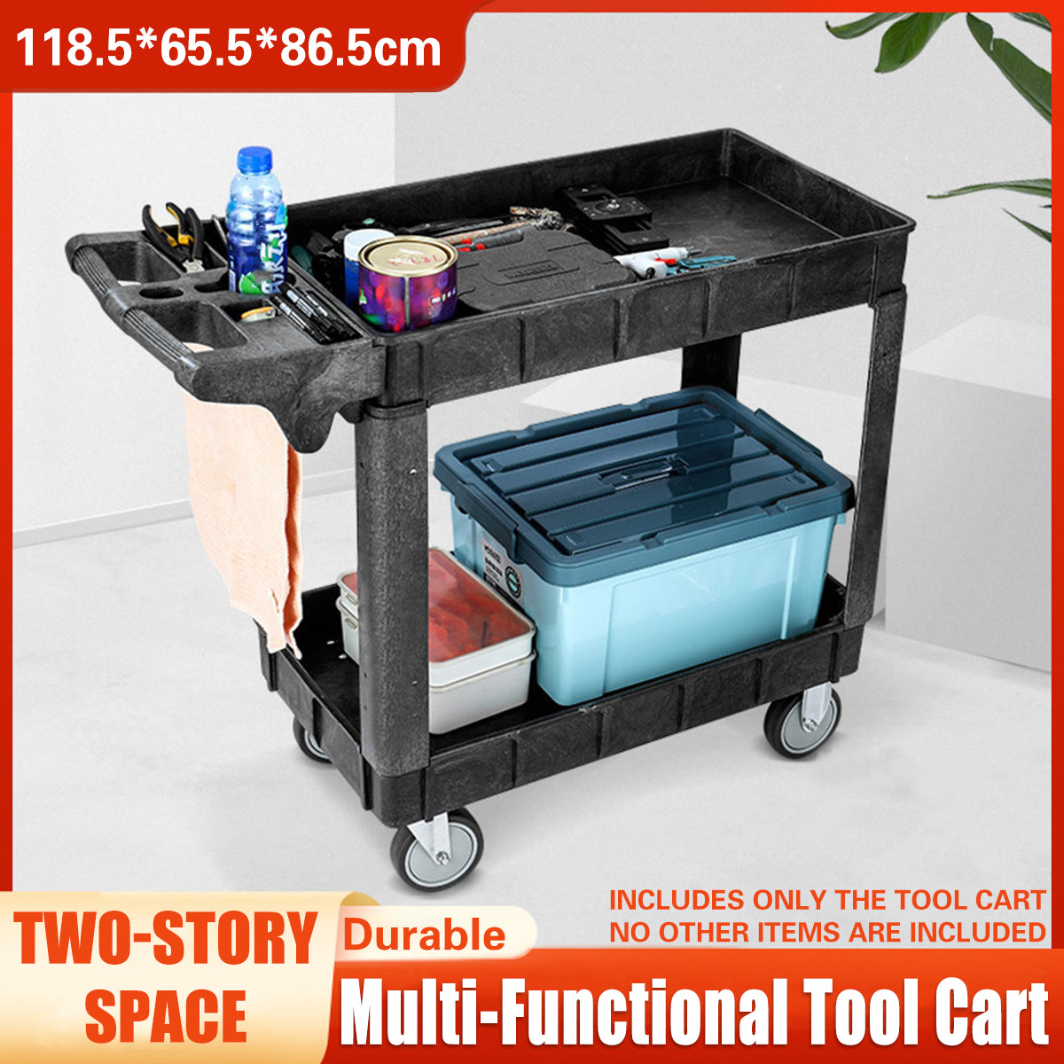 2 Tier Rolling Tool Cart Storage Organizer for Warehouse Workshop