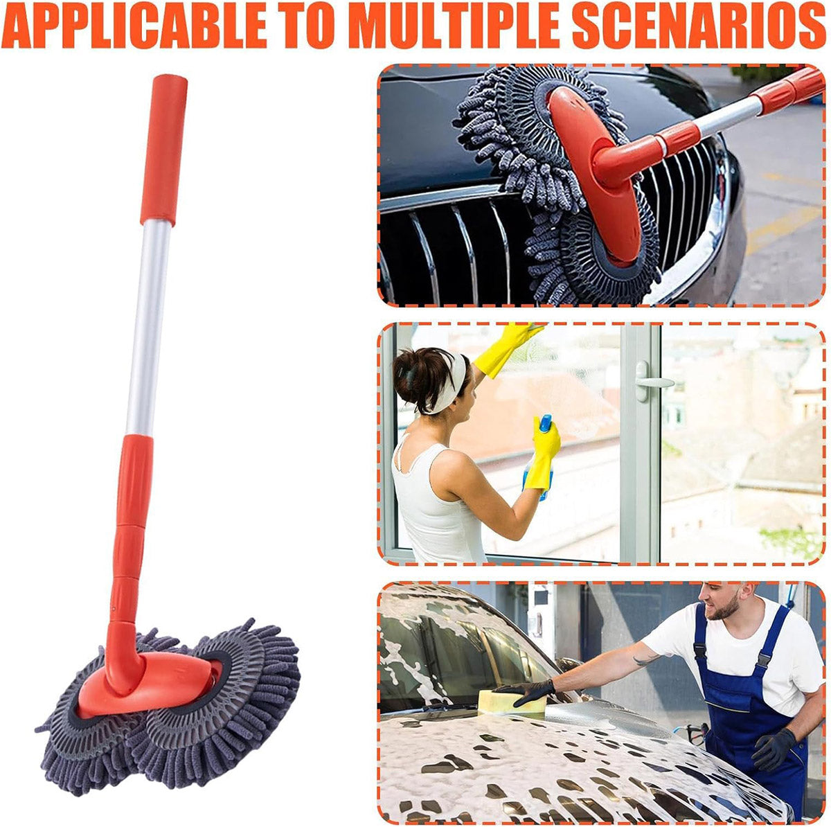 Retractable Double Head Car Cleaning Tool Chenille Wash Mop Soft Brush