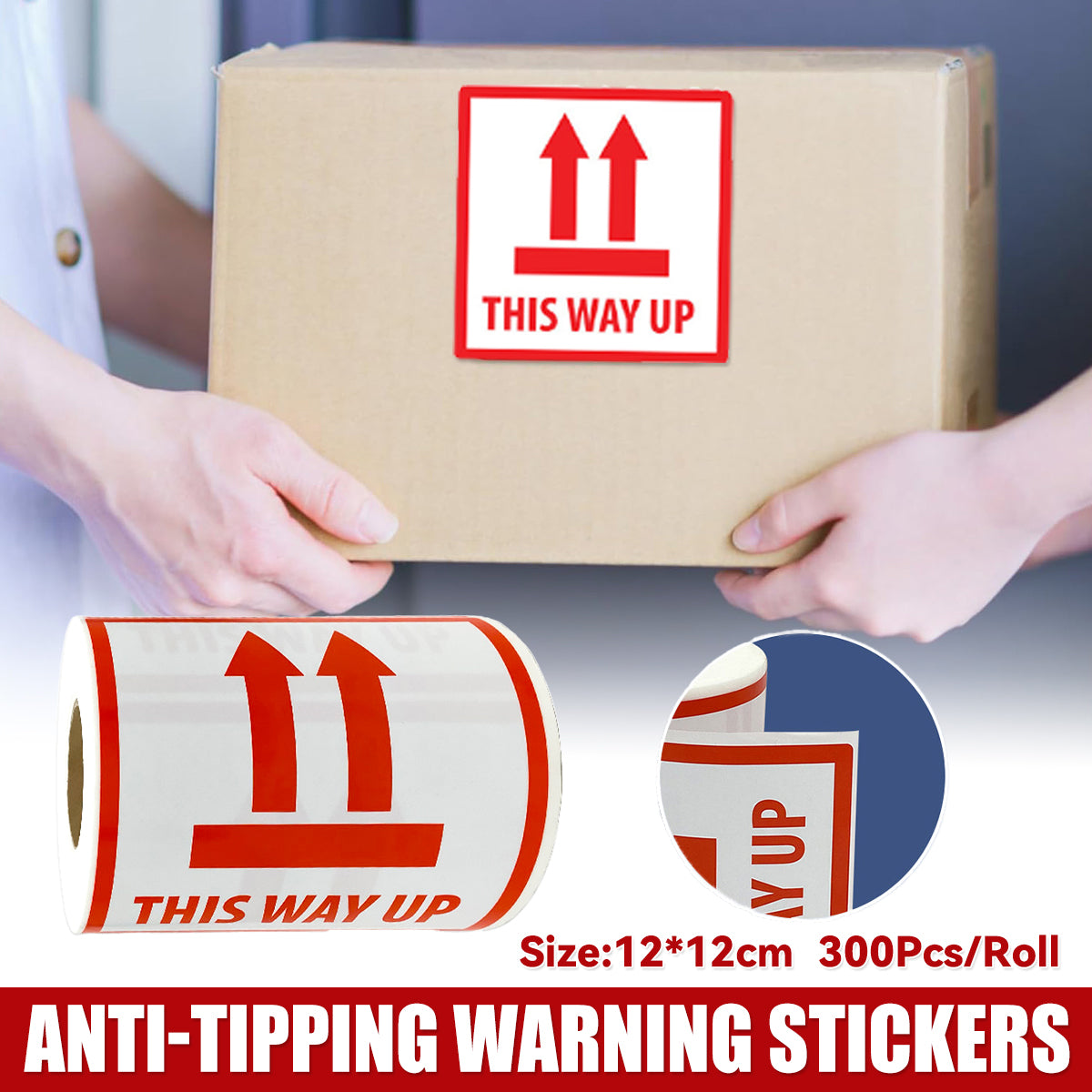 300PCS Anti-Tripping Warning Stickers 12×12cm Shipping Box This Way Up Labels