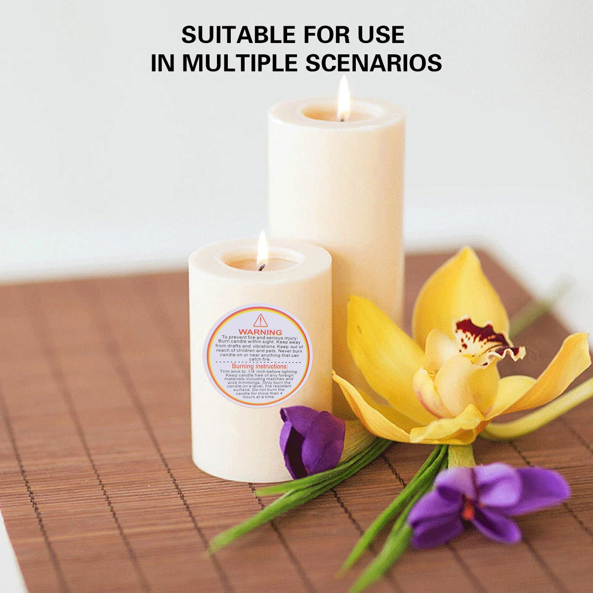 5 Rolls Candle Warning Stickers Durable Fire Safety Decals 2500PCS