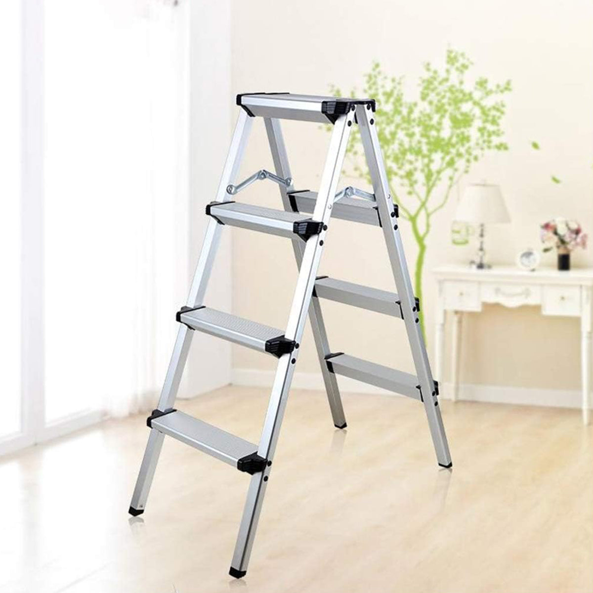 Double-Sided Aluminum Folding Ladder 4/6 Layer Stable Warehouse Use