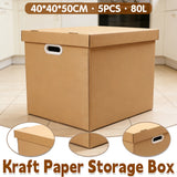 Kraft Paper Storage Box with Lid 80L Stackable Warehouse Storage 5PCS