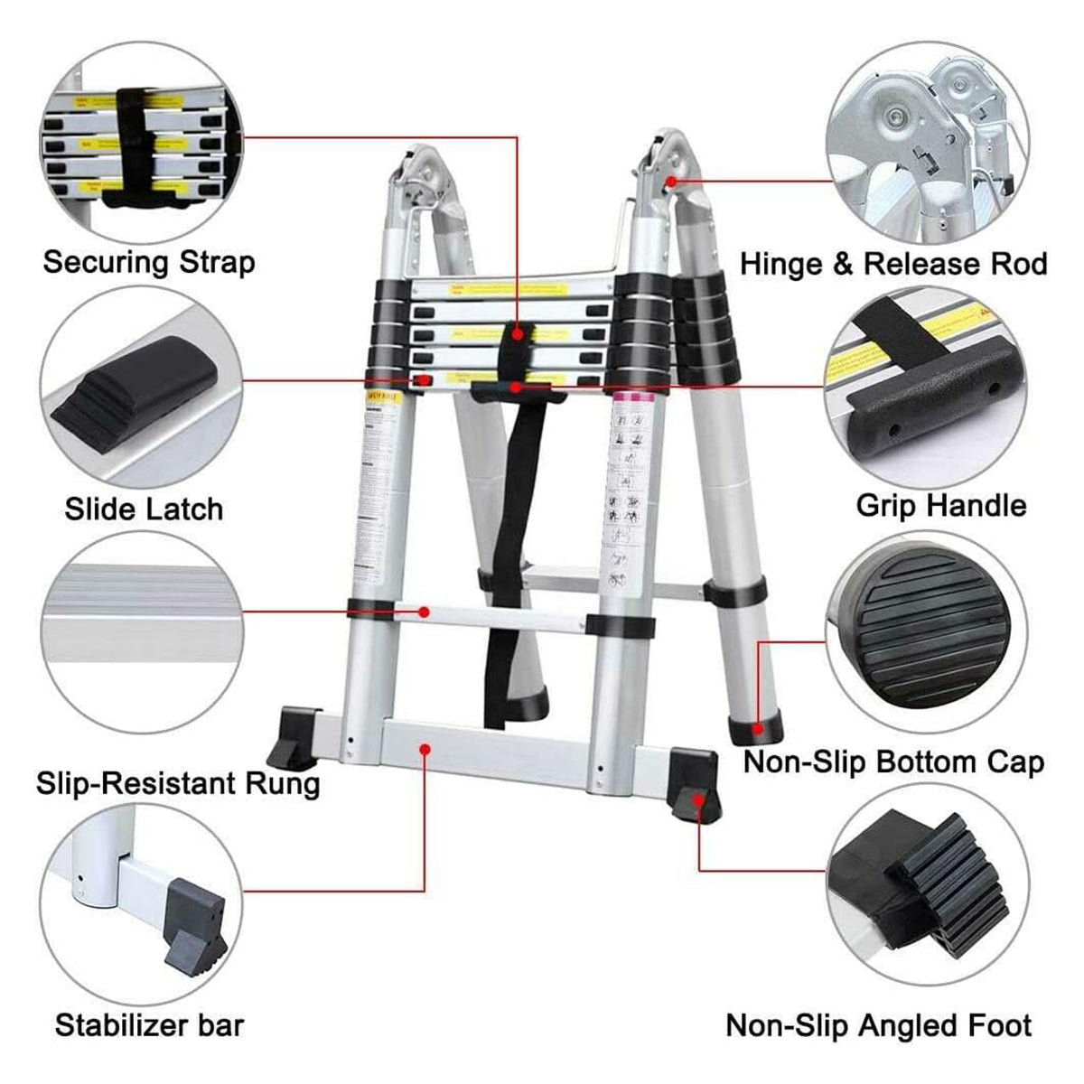 Retractable Aluminium Alloy Ladder 320/380cm Anti-Slip Pedals Stable Design