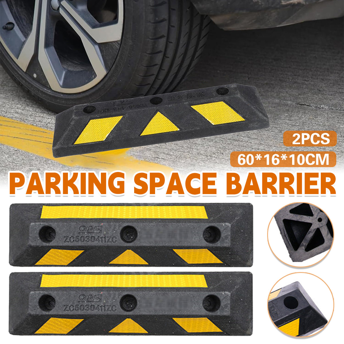 2PCS Rubber Parking Wheel Stop Heavy Duty Reflective Curb