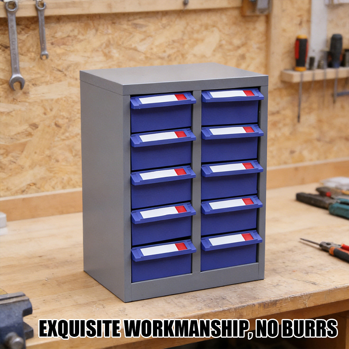 10 Drawer Parts Storage Cabinet Metal Frame Organizer 32x22x28cm