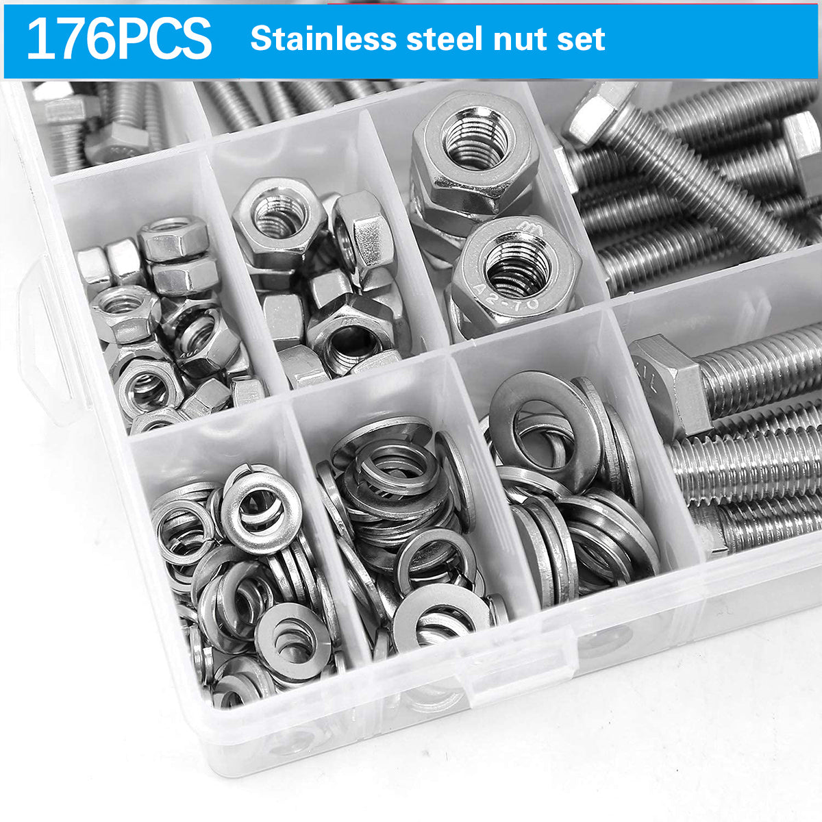 176PCS Stainless Steel Nut Bolt Assortment Kit for Car Home DIY