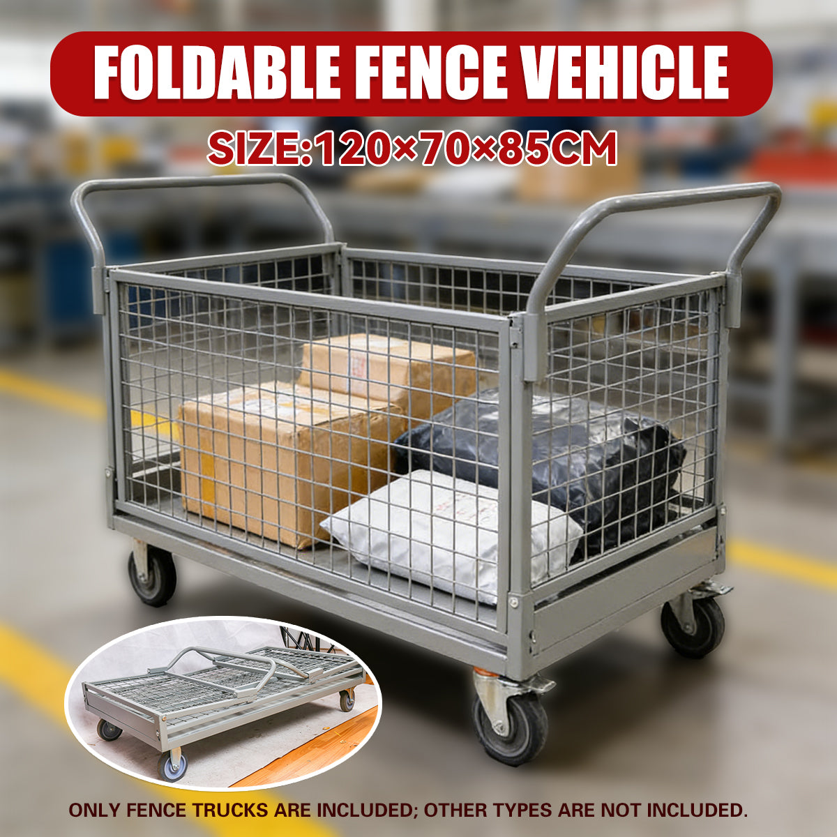 Folding Fence Vehicle Metal Mesh Cart for Warehouse Transport