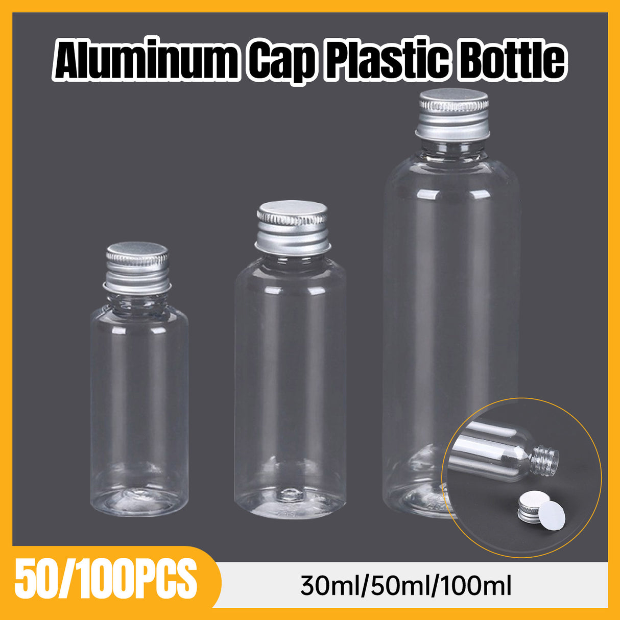 50/100pcs Clear Plastic Bottles with Aluminum Caps Liquid Dispenser Containers