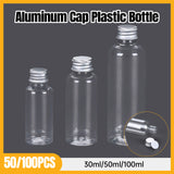 50/100pcs Clear Plastic Bottles with Aluminum Caps Liquid Dispenser Containers