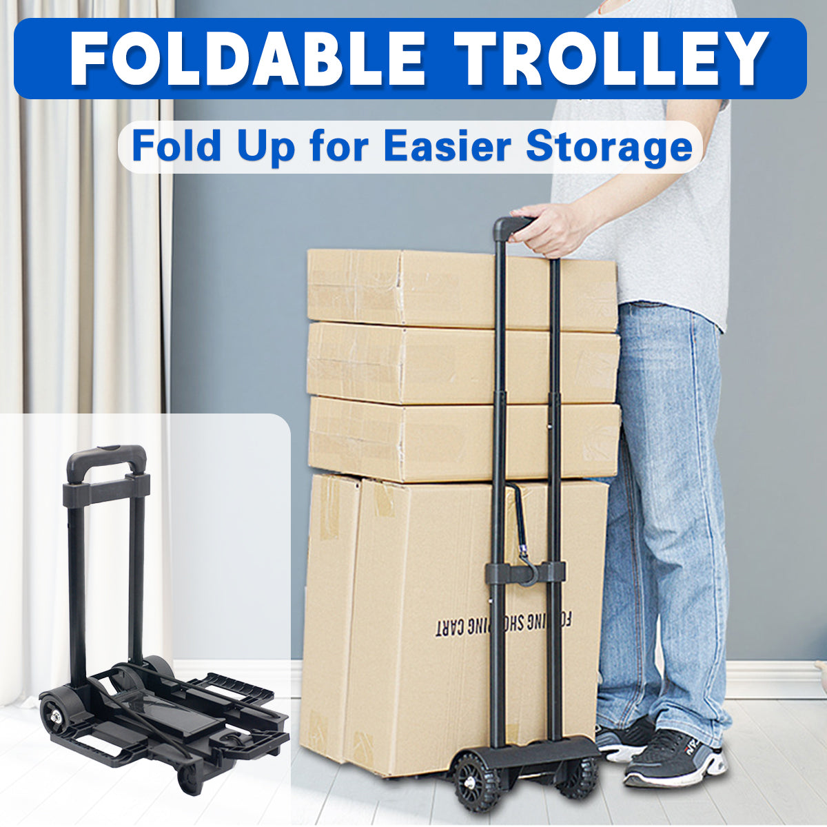 Foldable Two-Wheel Trolley Cart Portable Luggage Carrier for Warehouse