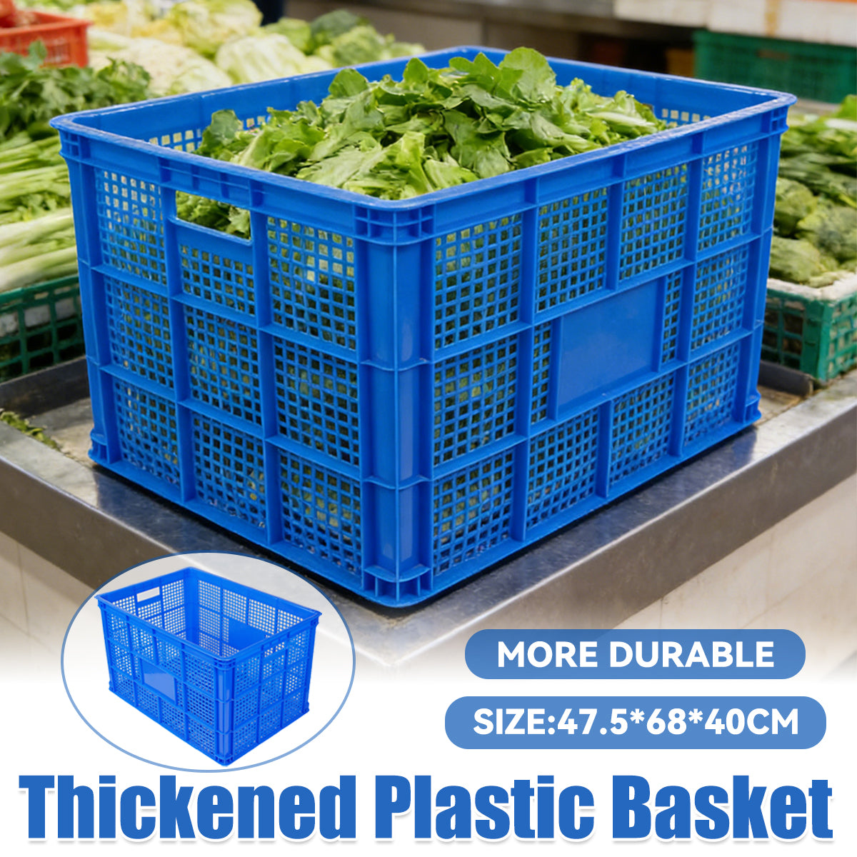 Heavy Duty Plastic Storage Basket Tote Box Large Capacity 2PCS