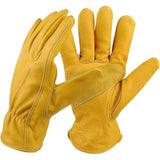 Golden Yellow Cowhide Full Finger Work Gloves for Warehouse Maintenance