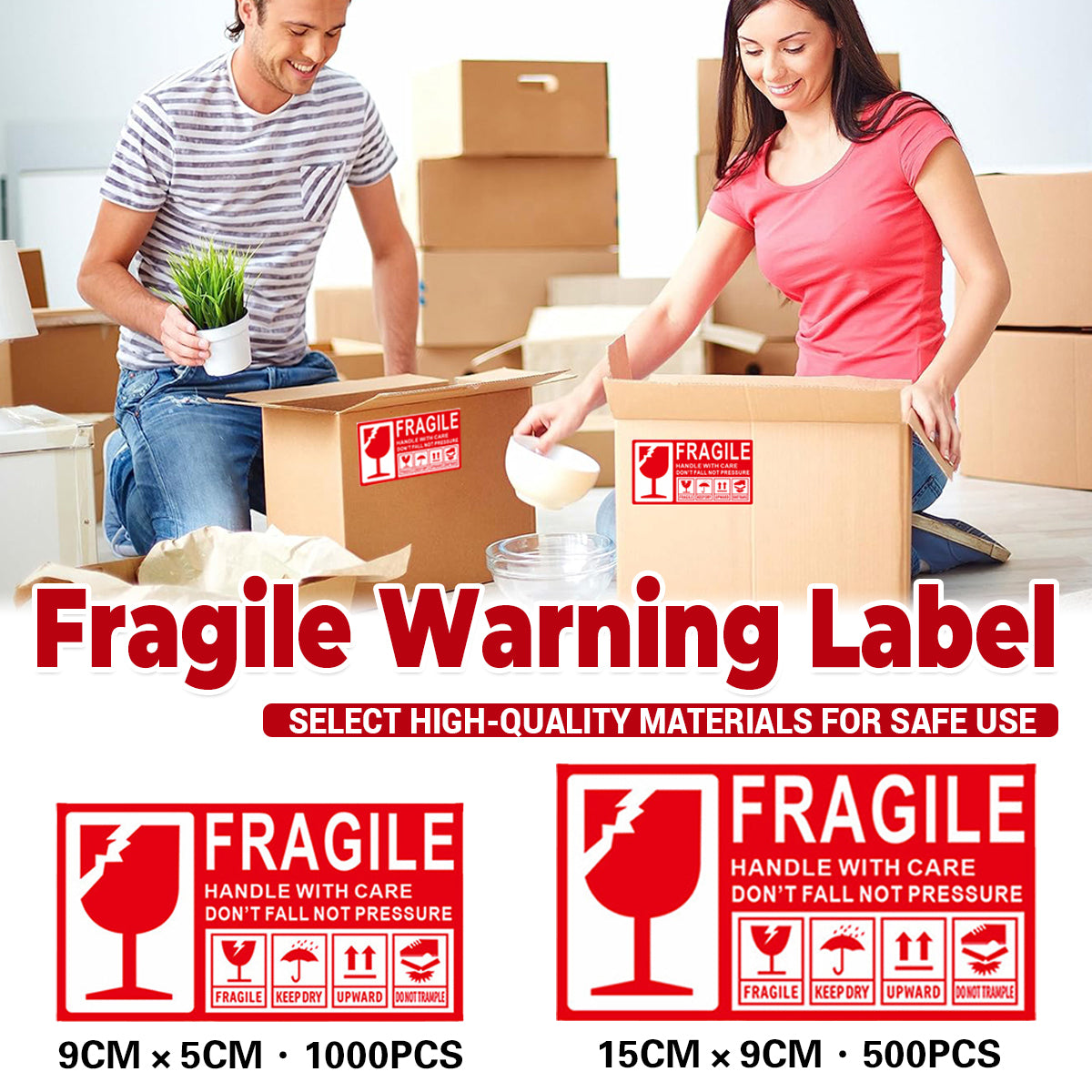 Fragile Warning Self Adhesive Shipping Stickers Red