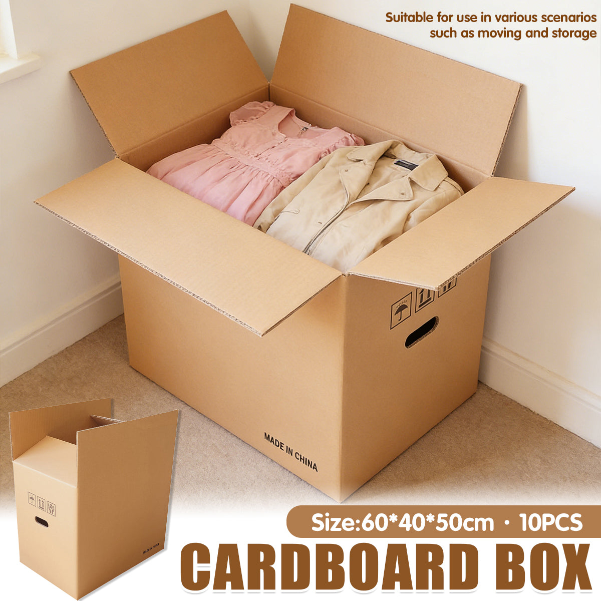 10PCS Corrugated Cardboard Moving Boxes with Built-In Handles